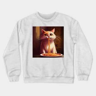 cute cat eating spaghetti Crewneck Sweatshirt